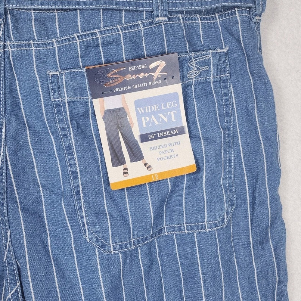 Seven7 Women's Wide Leg Pant Size 12 Belted Blue Striped Pockets Comfort NWT - Picture 3 of 15